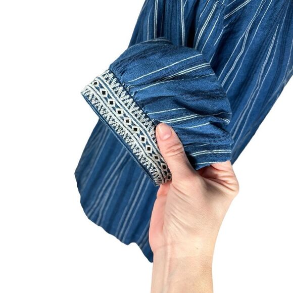 Massimo Dutti Blue Chambray Striped Embroidered Blouse Top - Picture 4 of 5